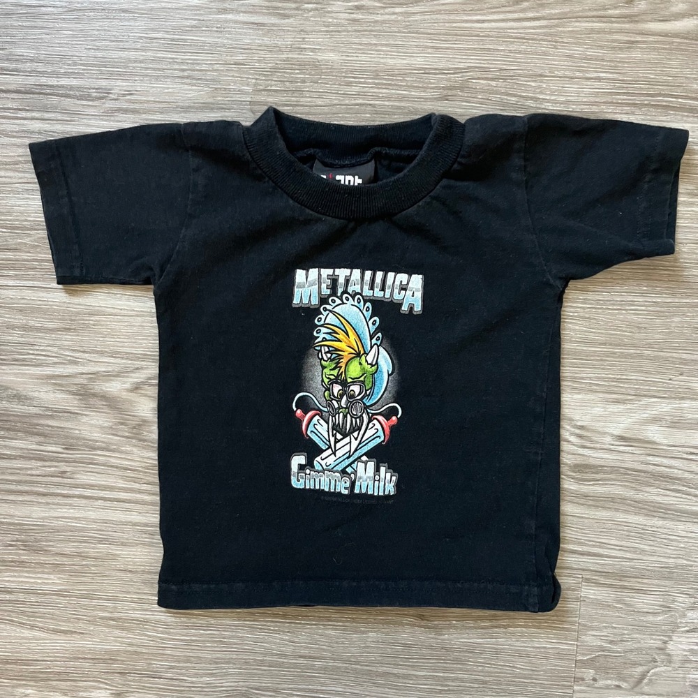 Vintage Metallica Gimme Milk Black Graphic T-Shirt Kids 2T Giant Band Tee USA